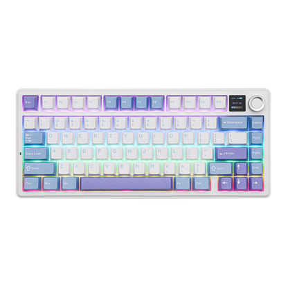 Teclado mecânico sem fios EPOMAKER X AULA F75 MAX Compact 75% ANSI Layout com ligação com fios/Bluetooth/2.4GHz, ecrã TFT e botão rotativo