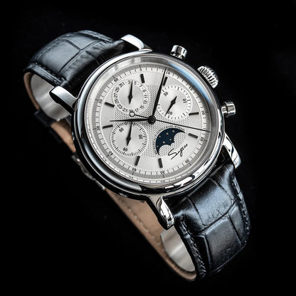 Sugess Men Watch ST1908 Swanneck Movement Mechanical Chronograph Wristwatch Genuine Moonphase Calendar Vintage Leather NEW 2023