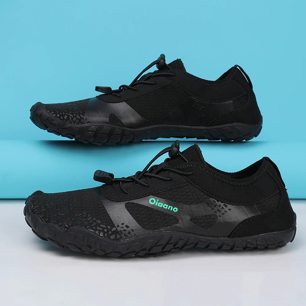 Oiaano wide toe man barefoot black shoes, woman sports sneaker unisex water booties, male aqua beach soft sole light breathable