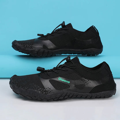 Oiaano wide toe man barefoot black shoes, woman sports sneaker unisex water booties, male aqua beach soft sole light breathable