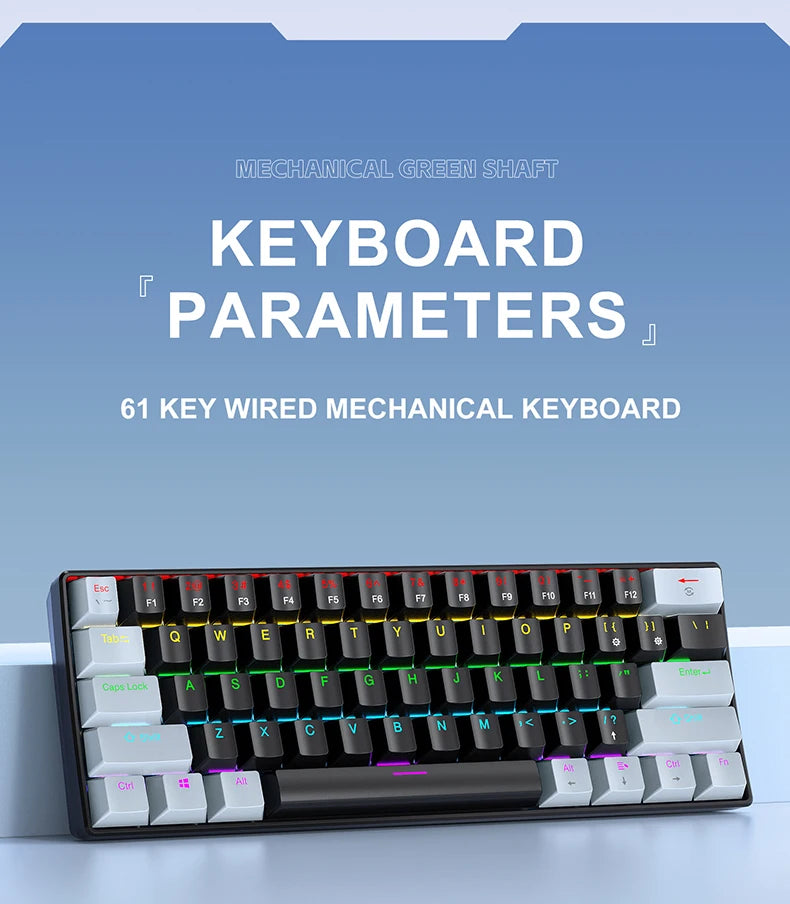 Teclado mecânico gaming com fios APAYADO K61 60% Mini Phantom RGB, 61 teclas, switches vermelhos/azuis, ergonómico, portátil para PC/portátil