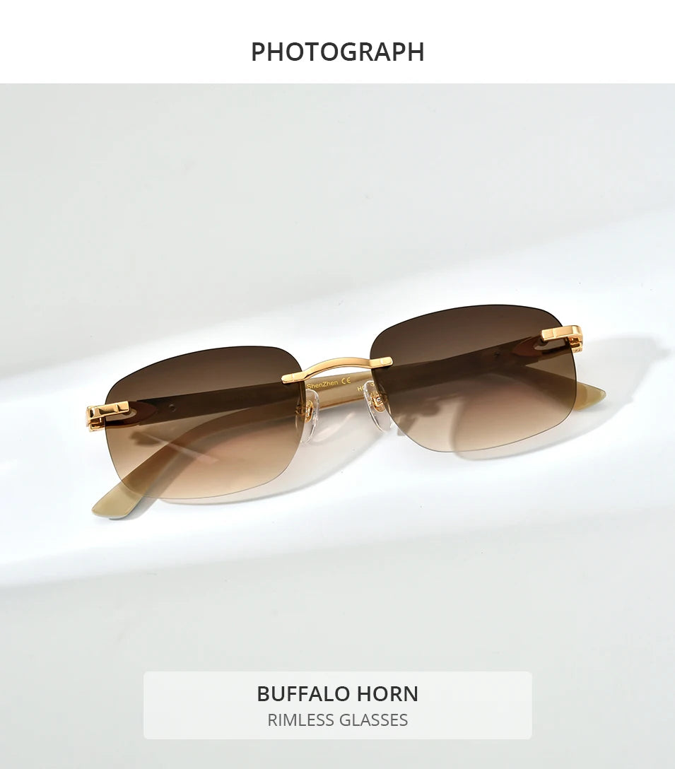 HEPIDEM Buffalo Horn Glasses Men Famous Brand Design Rimless Sunglasses Women Luxury Eyewear Horn-Rim Frameless Buffs Eyeglasses