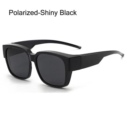 Polarized Fit Over Glasses Sunglasses for Women Men, Trendy Square Wrap Around Shades for Driving Riding, UV Protection
