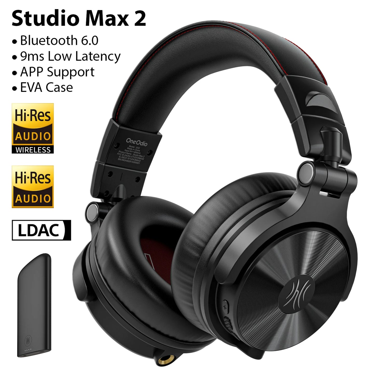 Auscultadores DJ Sem Fios OneOdio Studio Max Bluetooth 6.0 – Latência Ultrabaixa de 9ms, Headset Over-Ear de Monitorização de Estúdio Hi-Res LDAC com Microfone