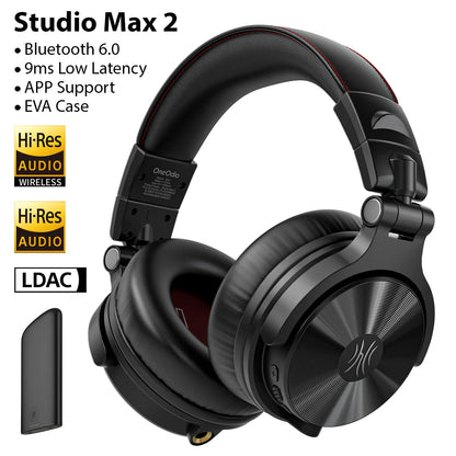 Auscultadores DJ Sem Fios OneOdio Studio Max Bluetooth 6.0 – Latência Ultrabaixa de 9ms, Headset Over-Ear de Monitorização de Estúdio Hi-Res LDAC com Microfone