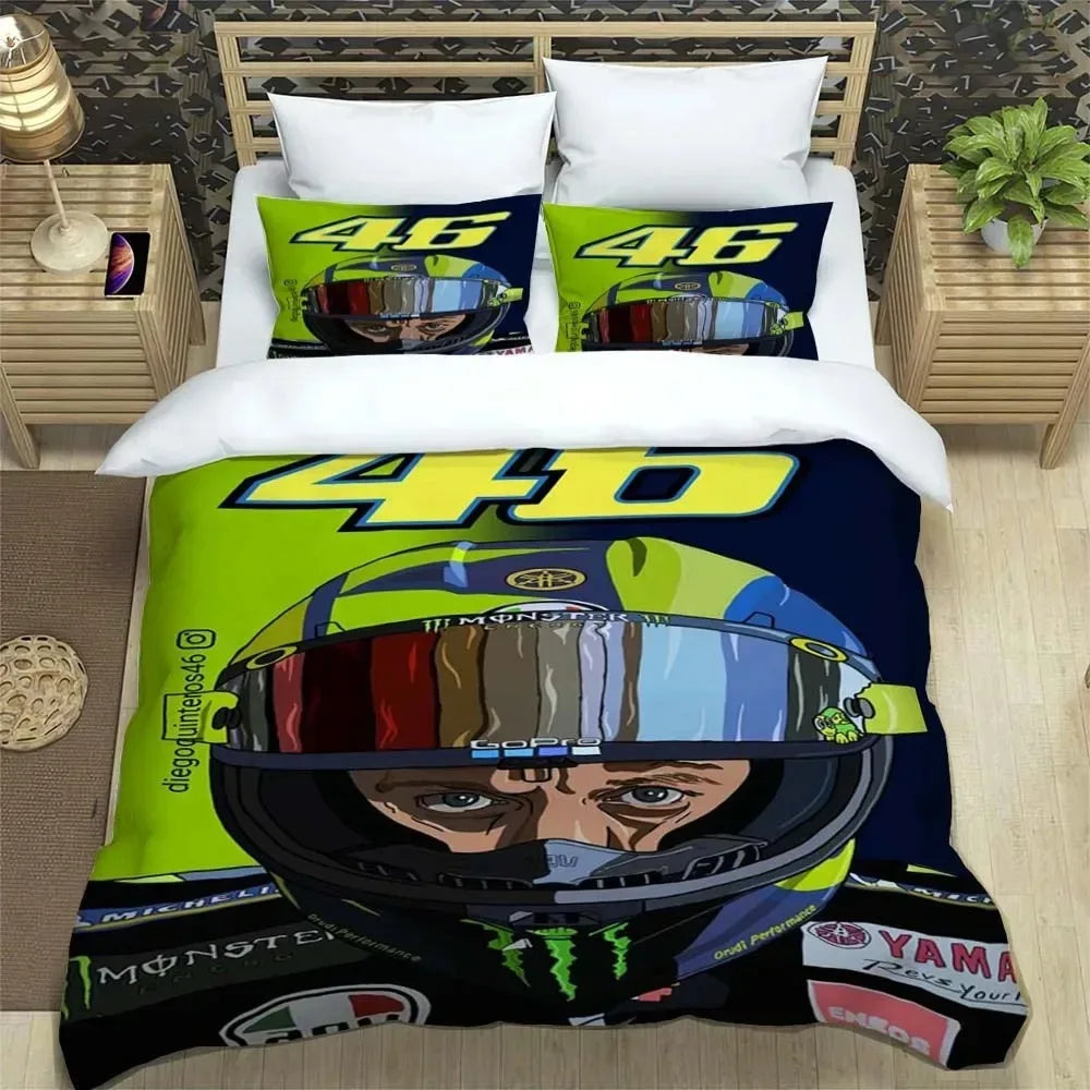 Motorcycle Fleet VR-46 Pattern Quilt Cover With Pillowcases Microfiber 3D Digital Printed Bedding Set Twin Full Queen King
