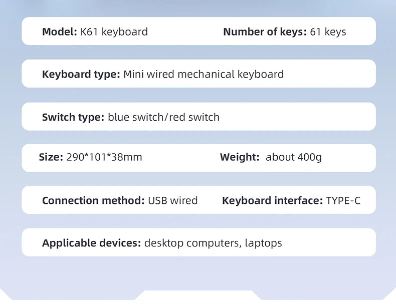 APAYADO K61 60% Mechanical Keyboard Wired RGB, 61 Keys Mini Gaming Keyboard with Red/Blue Switches, Compact RGB Mechanical Keyboard for PC & Laptop