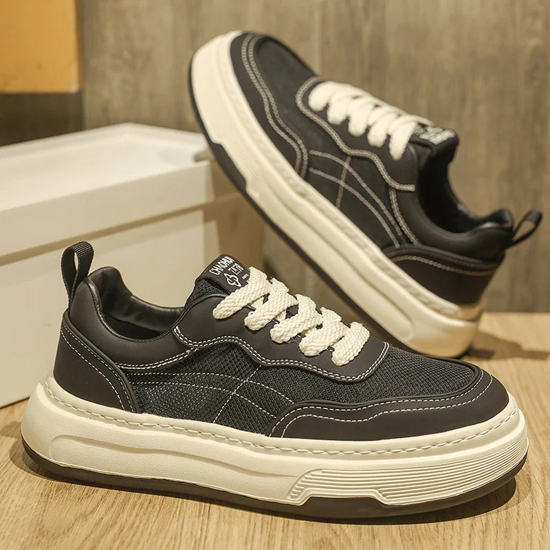 Ultralette, åndbare mesh-sneakers til mænd 2025 – moderigtige fritidssko med tyk sål, behagelige snøresko til daglig gang