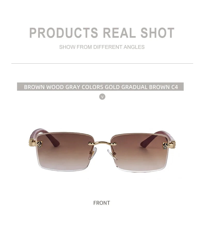2026 Wooden Rimless Sunglasses Women Trendy Retro UV400 Protection Square Sunglass Men Brand Design Fashion Glasses Dropshipping