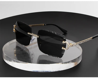 Fashion Rimless Square Sunglasses Vintage Diamond Brand Design Cut Lens Sun Glasses Men Women Metal Frame Luxury Eyewear