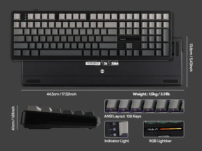 EPOMAKER x AULA F108 Full Size 100% ANSI Layout Hot-Swap Wired/2.4GHz/Bluetooth 5.0 Wireless Mechanical Keyboard RGB Backlight