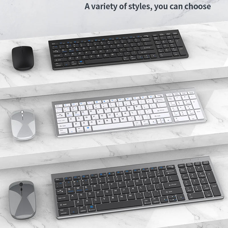 Conjunto de teclado e rato sem fios JOMAA Bluetooth e USB 2.4G para portátil, computador e iPad, combo recarregável e silencioso