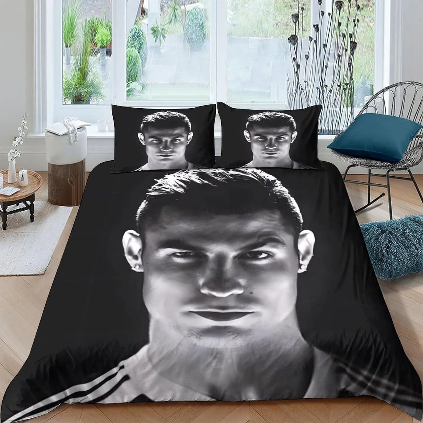 Παπλωματοθήκη Ποδοσφαίρου Ronaldo CR7, Σετ Κλινοσκεπασμάτων για Ενήλικες, Αγόρια και Κορίτσια, Διακόσμηση Υπνοδωματίου, Παιδικό Δώρο, Μονό, Διπλό, Μεγάλο Μέγεθος