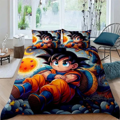 Cartoon/Anime Son Goku Dragon Ball Themed Printed Bedding Set: This soft and comfortable set includes a duvet cover and pillowca