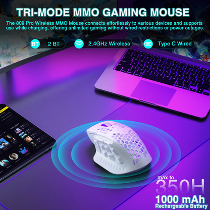 SOLAKAKA SM809 Pro Wireless MMO Gaming Mouse, PAW3311 24000 DPI RGB Programmable Gaming Mouse with 16 Side Buttons, Tri-Mode Bluetooth, 2.4GHz & Wired