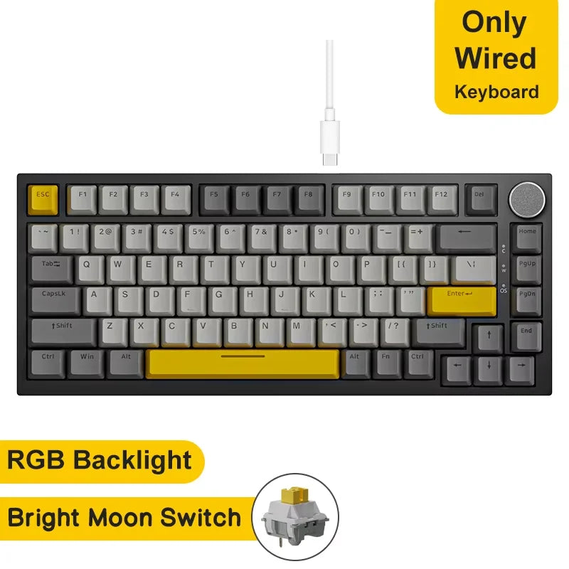 AJAZZ AK820 Mechanical Keyboard Hot-Swappable 82-Key Wired Keyboard with Rotary Volume Knob for Office, Gaming & Home
