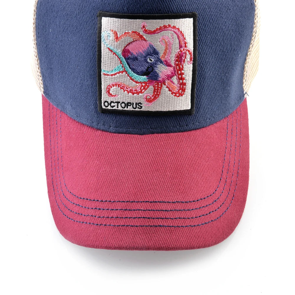 Czapka baseballowa unisex z naszywką z ośmiornicą dla mężczyzn i kobiet – czapka typu snapback na cztery pory roku, czapka typu trucker, czapka sportowa na świeżym powietrzu, oddychająca, codzienna