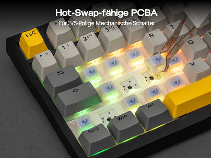 ISO-DE Layout AJAZZ AK820 PRO 75% QWERTZ German Layout Mechanical Keyboard Tri-Modes Wireless Keyboard with TFT Screen NKRO RGB