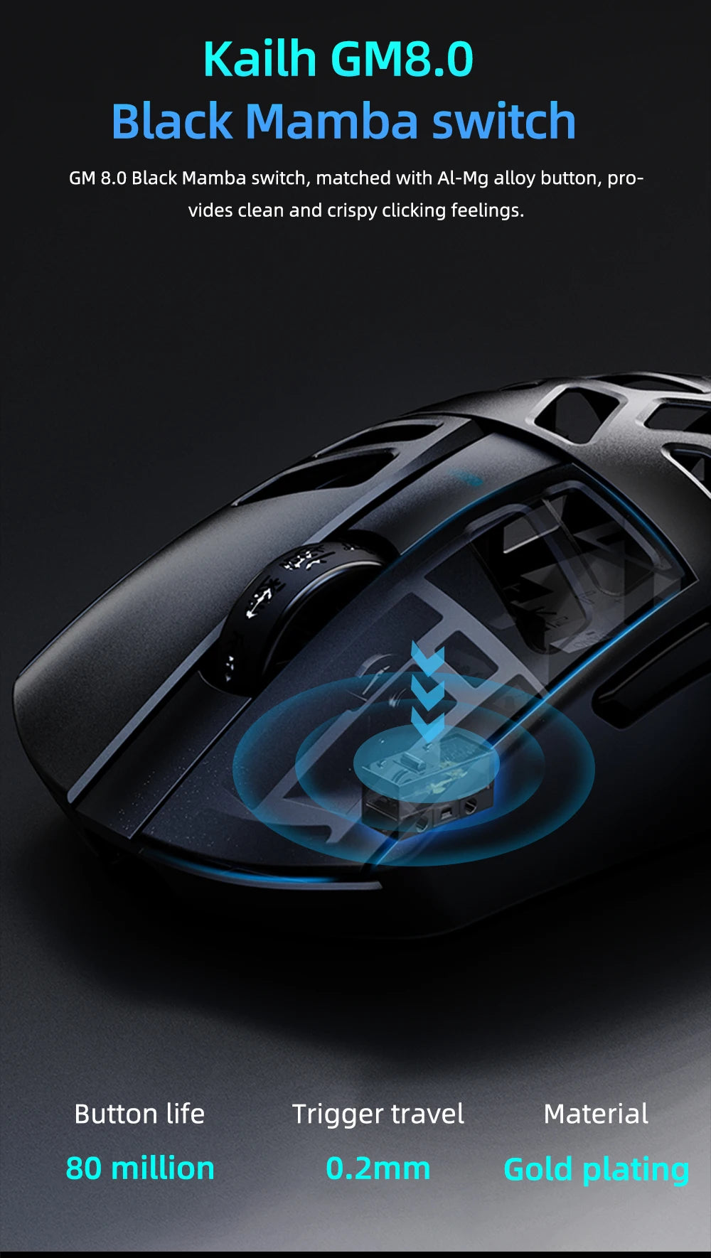 DAREU Al-mg Tri-mode 8Khz PBT trådløs gamingmus med hurtigopladning, PAW3950, 30000 DPI, letvægtsdesign til PC-gamere