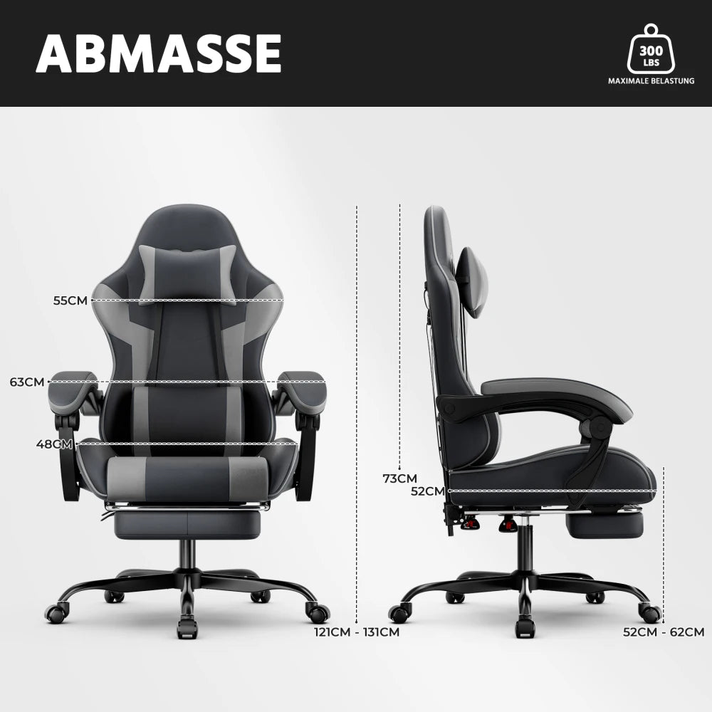 Ergonomic Gaming Chair with Lumbar Support, Adjustable Office Chair, Breathable PU Leather Computer Chair with Footrest & Reclining Backrest