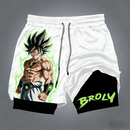 Dragon Ball Men's Double-layer Shorts Son Goku Summer Japanese Anime Fake Two-piece Sports Fitness Quick-drying Shorts