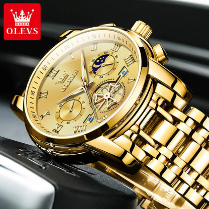 OLEVS 2859 herenhorloge – Klassiek en luxueus model met Romeinse cijfers, multifunctioneel, waterdicht, lichtgevende wijzerplaat, hoogwaardig quartz uurwerk.