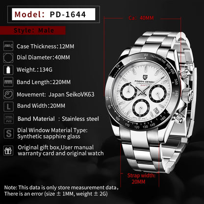 2025 PAGANI DESIGN  New PD1644 Meteorite Dial Fashion Men Quartz Wristwatches 100M Sapphire Glass Chronograph relogio masculin