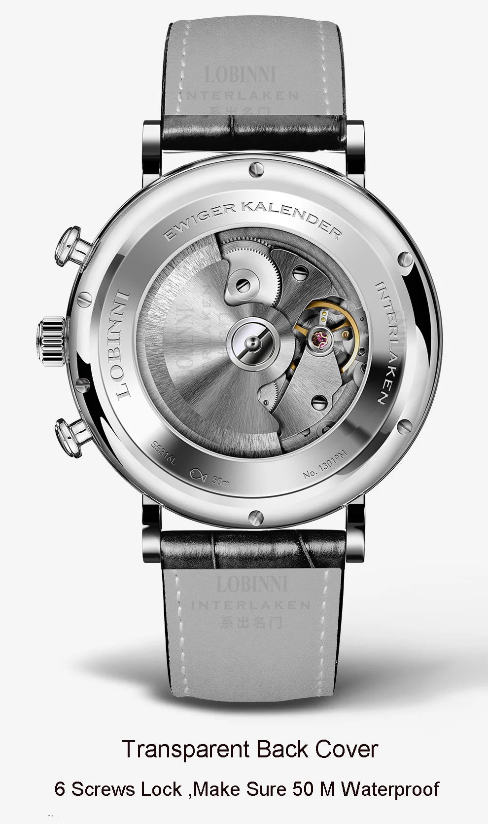 Luxury Brand Switzerland LOBINNI Ewiger Kalender Automatische mechanische Herrenuhr Saphirglas Multifunktionsuhr L13019-8