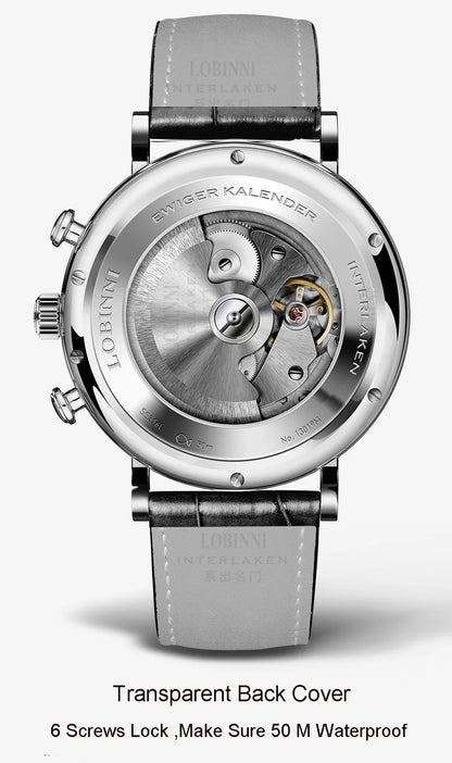 Luxury Brand Switzerland LOBINNI Ewiger Kalender Automatische mechanische Herrenuhr Saphirglas Multifunktionsuhr L13019-8