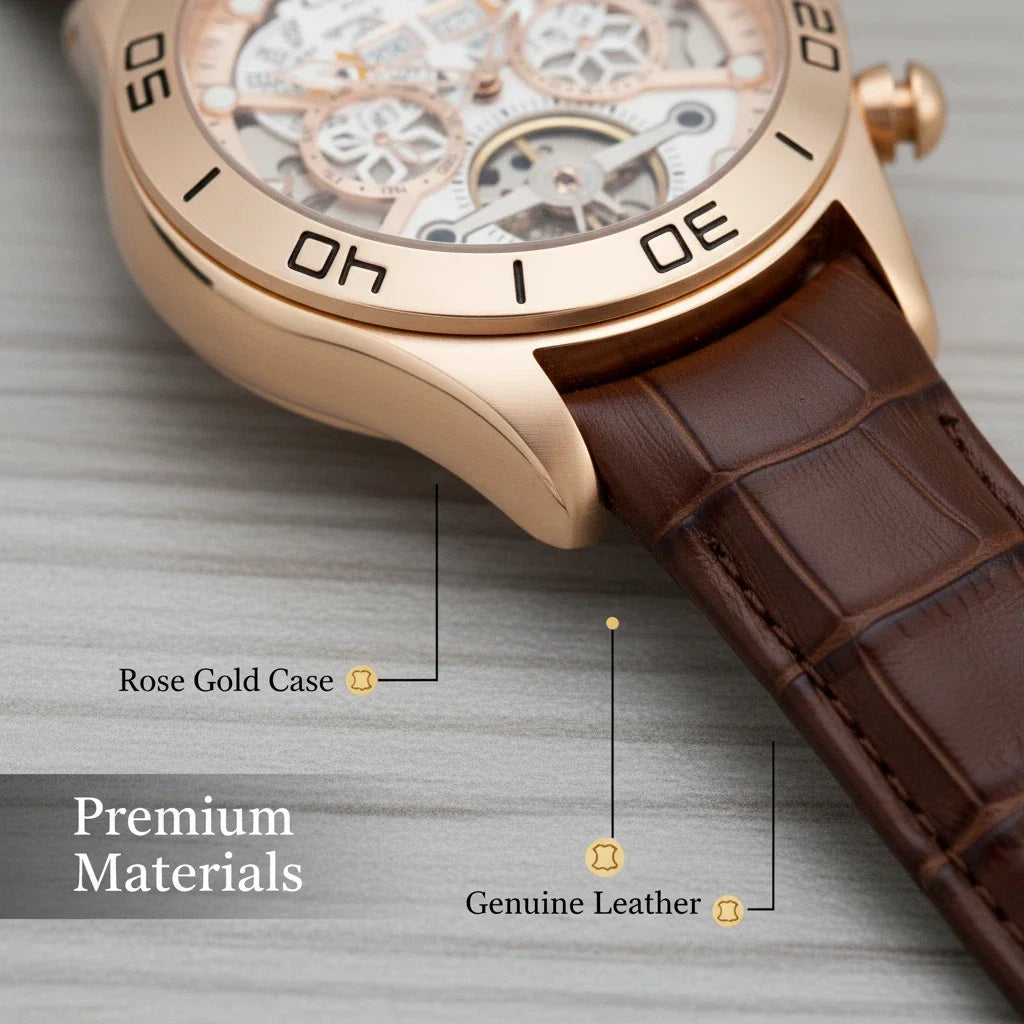 CASENO brand bubble perpetual calendar fully automatic tourbillon large dial mechanical watch belt watch -58284G