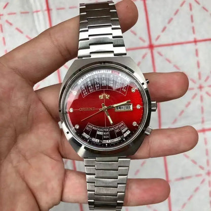 ORIENT Double Lion Men's Auto Mechanical Watch Perpetual Calendar Multi-Function Stainless Steel Band Luminous Japan Movement