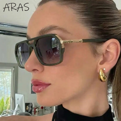 Vintage Steampunk Polarized Sunglasses Women Double Bridge Black 2026 Luxury Designer Driving Shades For Lady Fashion Eyewear