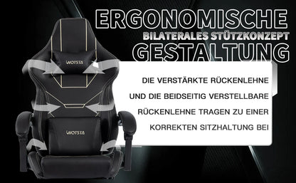 WOTSTA Ergonomic Gaming Chair with Footrest, Racing Computer Chair, Adjustable Height Office Chair with Armrests, Comfortable Leather Gaming Seat