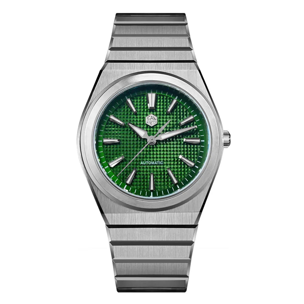 San Martin 39mm Luxury Men Sports Watch Waffle Dial Integrated Bracelet Miyota 90S5 Automatic Mechanical Clear Caseback SN0152