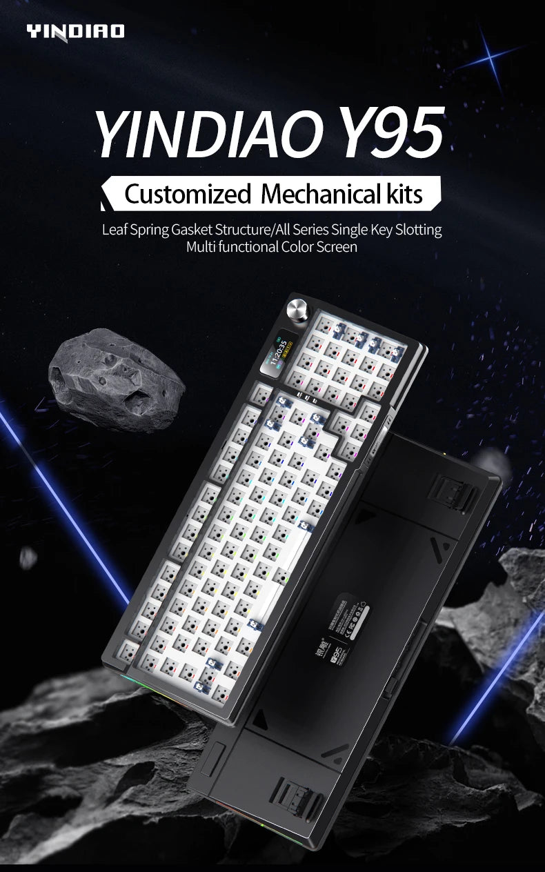 YINDIAOY95 Tastatur-Kit, Hotswap, TFT-Bildschirm, vollständige RGB-Hintergrundbeleuchtung, 2.4GHz Bluetooth, kabellose Custom-DIY-Mechanical-Tastatur