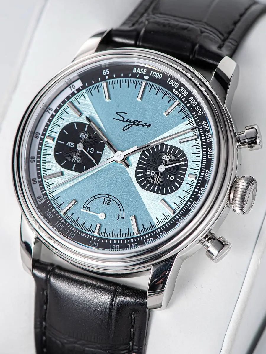 Sugess Watch of Men Pilot 1963 Wristwatches ST1906 Chronograph Handwind Movement Domed Sapphire Waterproof PowerReserve Lume V2