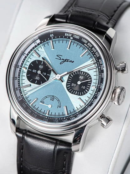 Sugess Watch of Men Pilot 1963 Wristwatches ST1906 Chronograph Handwind Movement Domed Sapphire Waterproof PowerReserve Lume V2