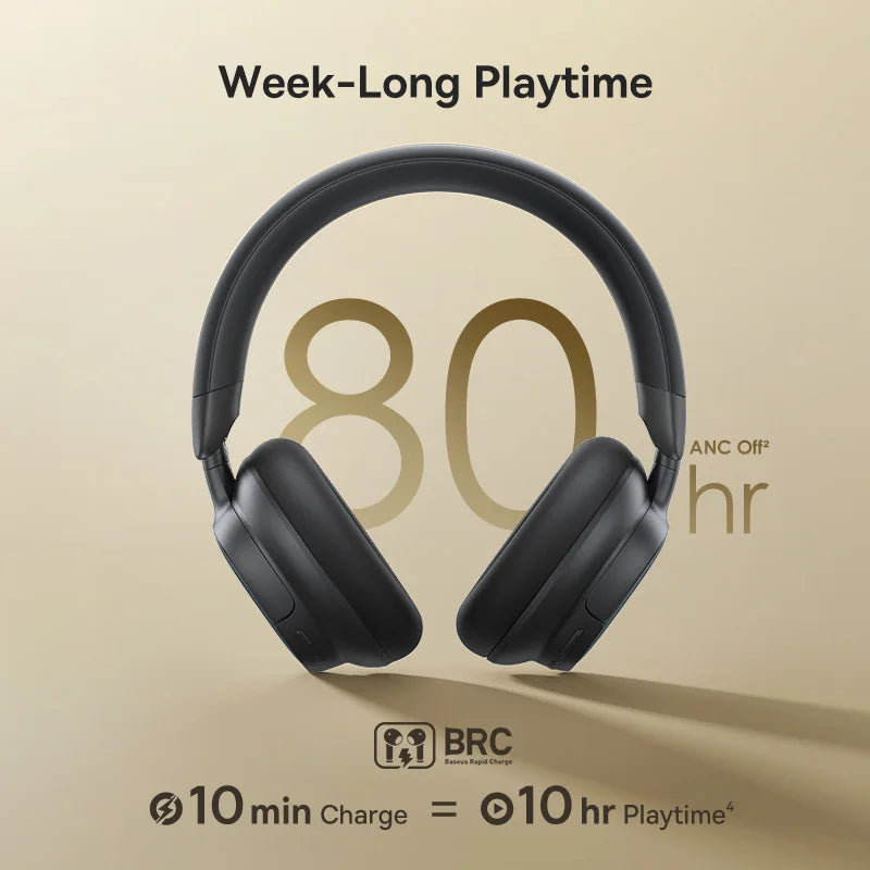 Baseus Bowie MH1 Bluetooth 6.0 Wireless Headphones with 48dB ANC, Hi-Res LDAC Audio, Baseus Bowie MH1 Noise Cancelling Over Ear Headset with 80H Battery