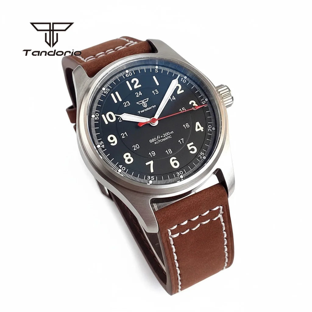 Tandorio Dive 39mm Pilot Men's Stainless Steel Automatic Watch Japan NH35/Miyota 8215/PT5000 AR Sapphire Glass 20BAR Luminous