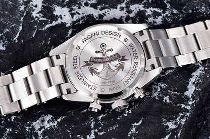 PAGANI DESIGN ‘Panda’ Men’s Watch – Luxury quartz chronograph, water-resistant, sapphire crystal with anti-reflective coating, luminescent sports watch