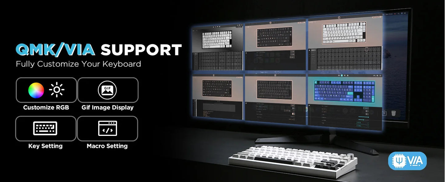 YUNZII AL80 Silver Wireless Mechanical Keyboard, Full Aluminum CNC Custom QMK/VIA Gaming Keyboard, LCD Display Hot Swap Keyboard
