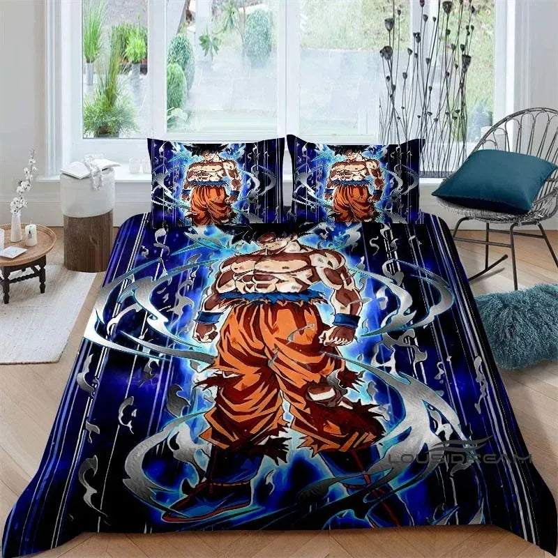 Cartoon/Anime Son Goku Dragon Ball Themed Printed Bedding Set: This soft and comfortable set includes a duvet cover and pillowca