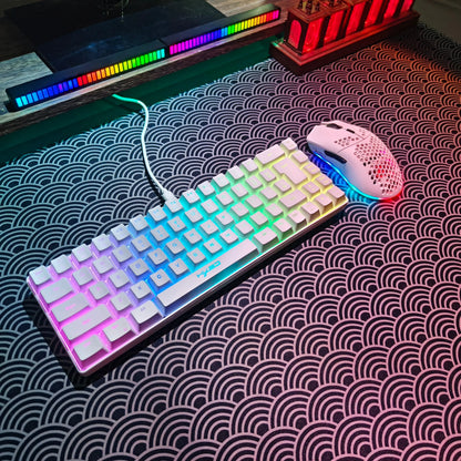 Conjunto portátil de teclado e rato gaming HXSJ 60% RGB: teclado de membrana com fios de 68 teclas e rato sem fios leve de 3 modos para PC e Mac