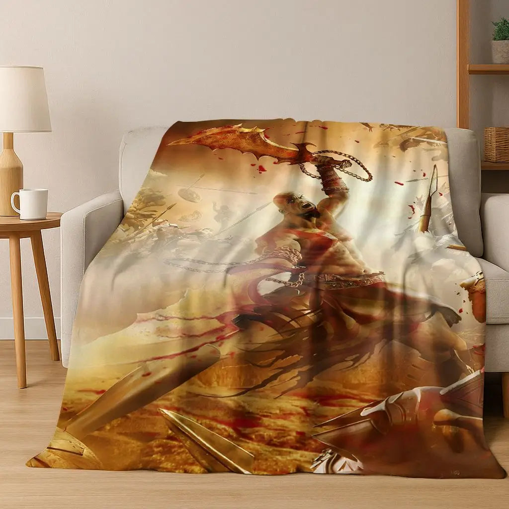 Classics God of War Kratos 3A Game Gamer Flannel Blanket,Warm and Cozy Soft Throw Blanket for Home Bedroom Bed Sofa Kid Gift