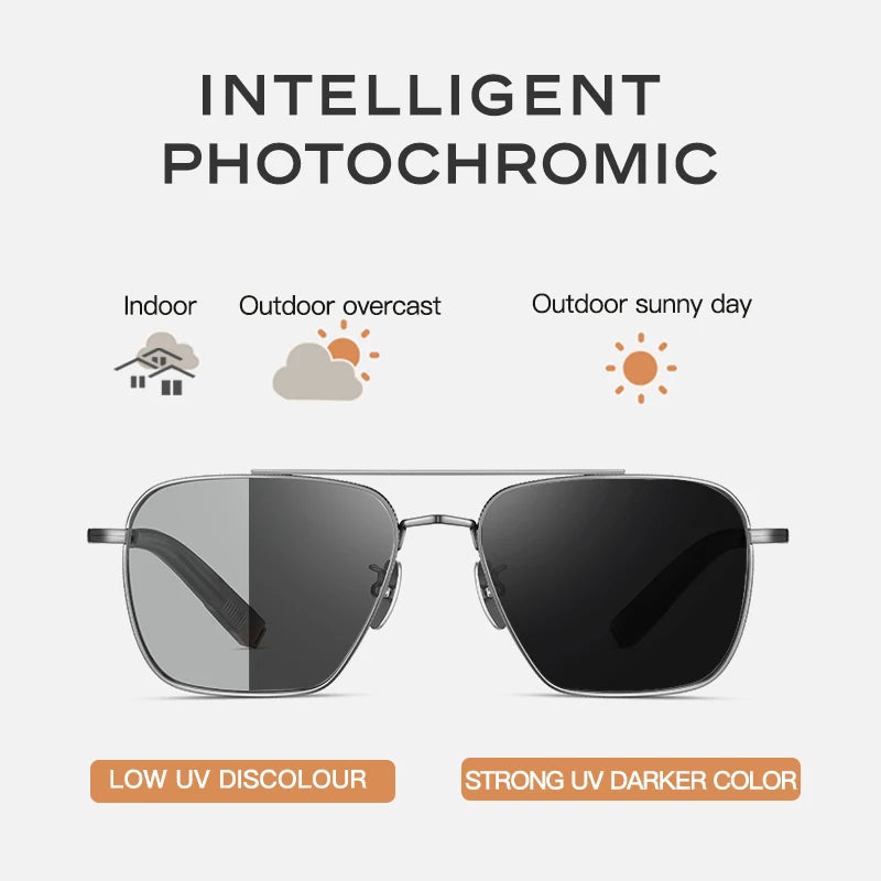 CAPONI Polarized Men Sunglasses Seiko Pure Titanium Photochromic Outdoor Driving Shades UV400 Original Brand Sun Glasses BS50004