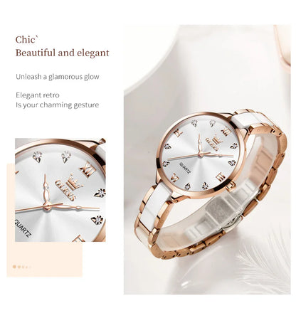 OLEVS 5872 Luxury Women's Watches Elegant Fashion Ceramic strip Waterproof Japan Imports Quartz Watch Dress Lady Watch Simple