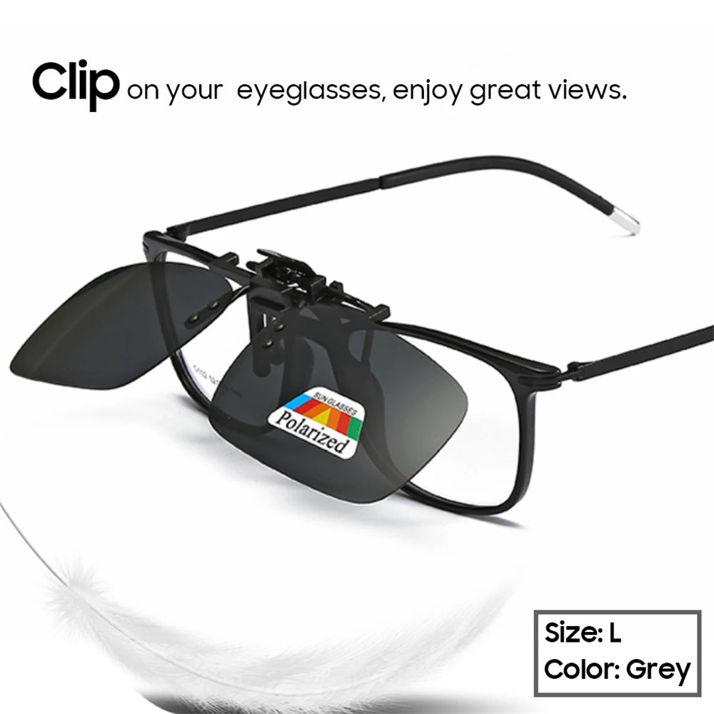 VIVIBEE Men Polarized Flip Up Clip on Sunglasses Black Driving UV400 Women Square S M L Goggles Night Vision Fishing Glasses