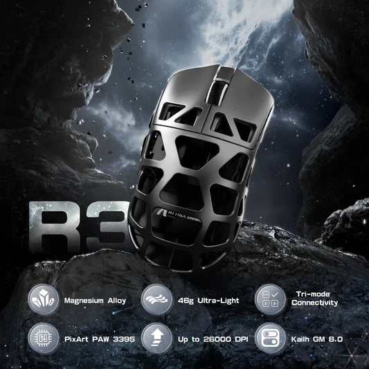 ATTACK SHARK R3 Magnesium Alloy Gaming Mouse, 46g Superlight Wireless Gaming Mouse with 8K 8000Hz Polling Rate, PAW3395 Sensor, 26000 DPI, Bluetooth, 2.4G & Wired