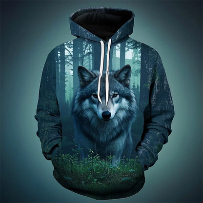 Vintage Men's Hoodie 3D Printed Wolf Tops Fashion Animal Graphics Long Sleeve Hoodie Men's 2025 Oversized Streetwear Unisex Tops