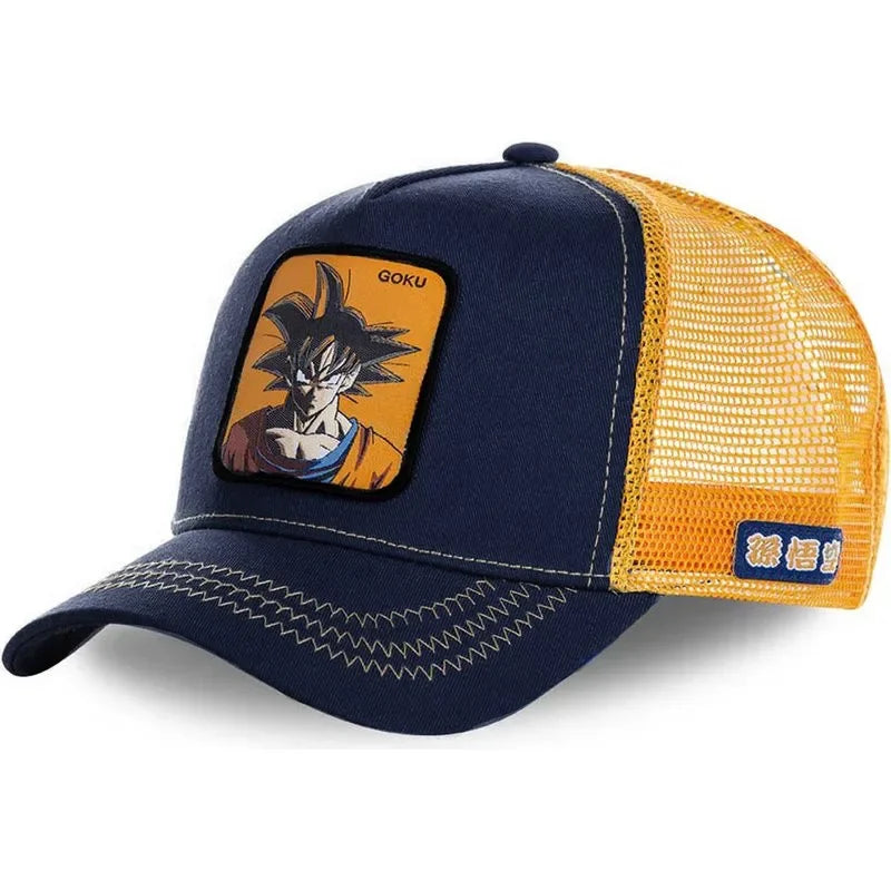 Dragon Ball Buu Goku sapka Nyári utazós csúcsos sapka Férfi hímzett hip-hop stílusú napellenzős állítható trucker hálós sapka